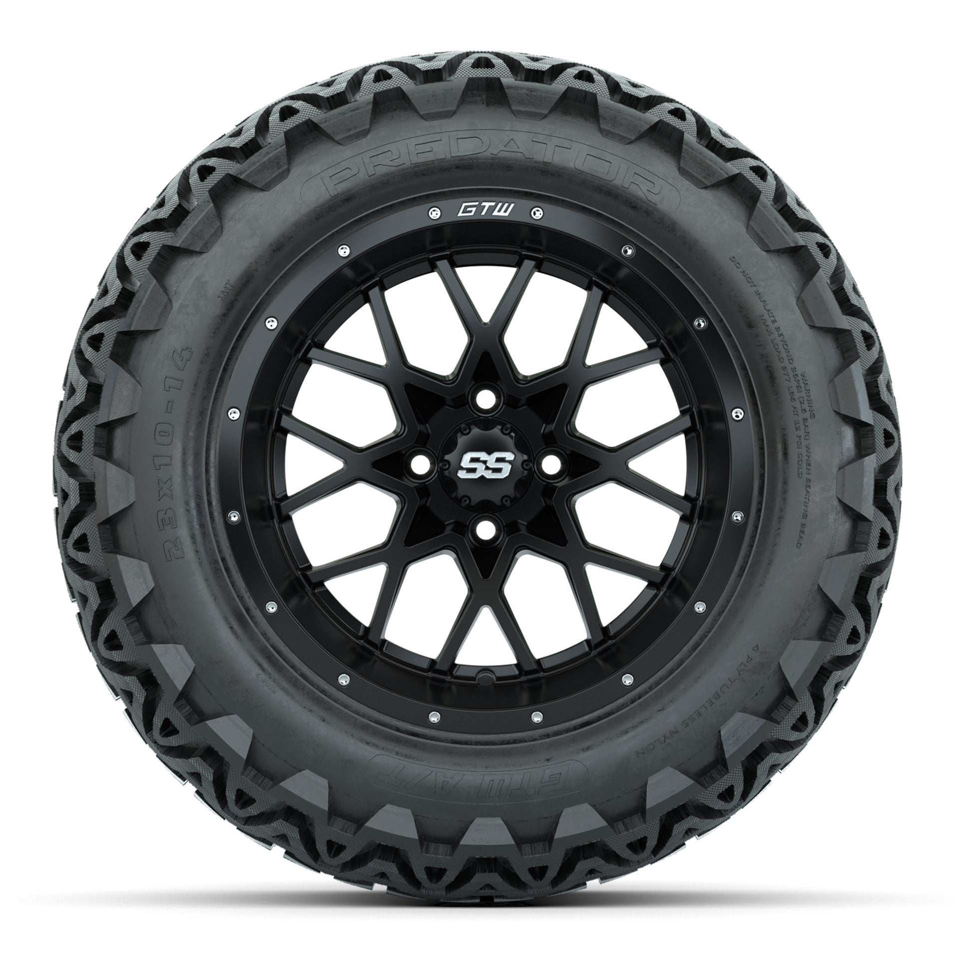 Set of (4) 14 in GTW Vortex Wheels with 23x10-14 GTW Predator All-Terrain Tires