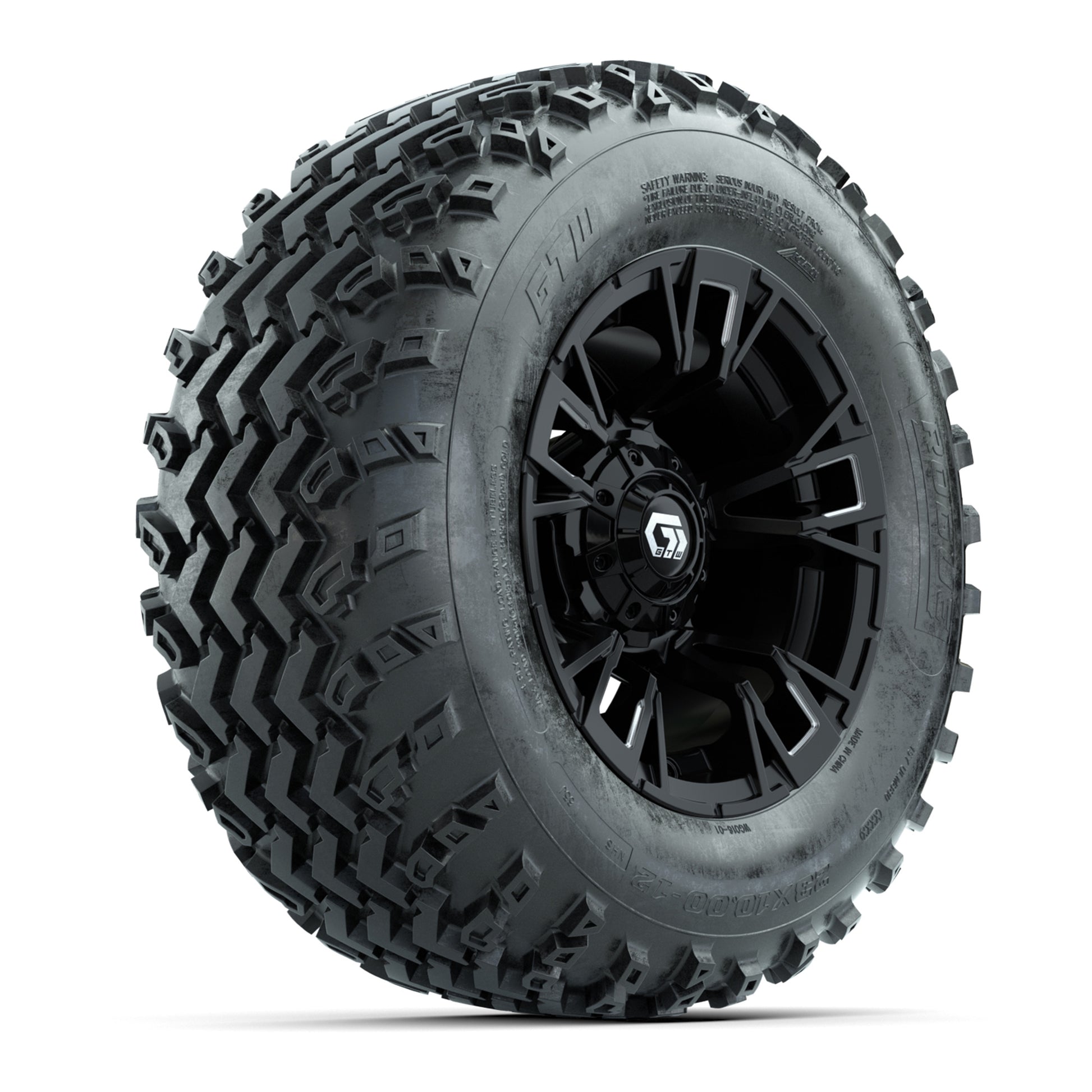 GTW® Vandal Matte Black/Machined 12 in Wheels with 23X10.00-12 Rogue All-Terrain Tires – Full Set