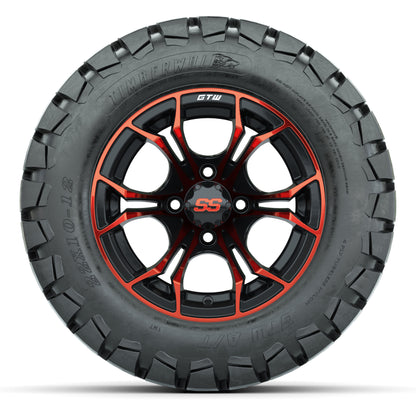 GTW® Spyder Black/Red 12 in Wheels with 22X10-12 Timberwolf All-Terrain Tires – Full Set