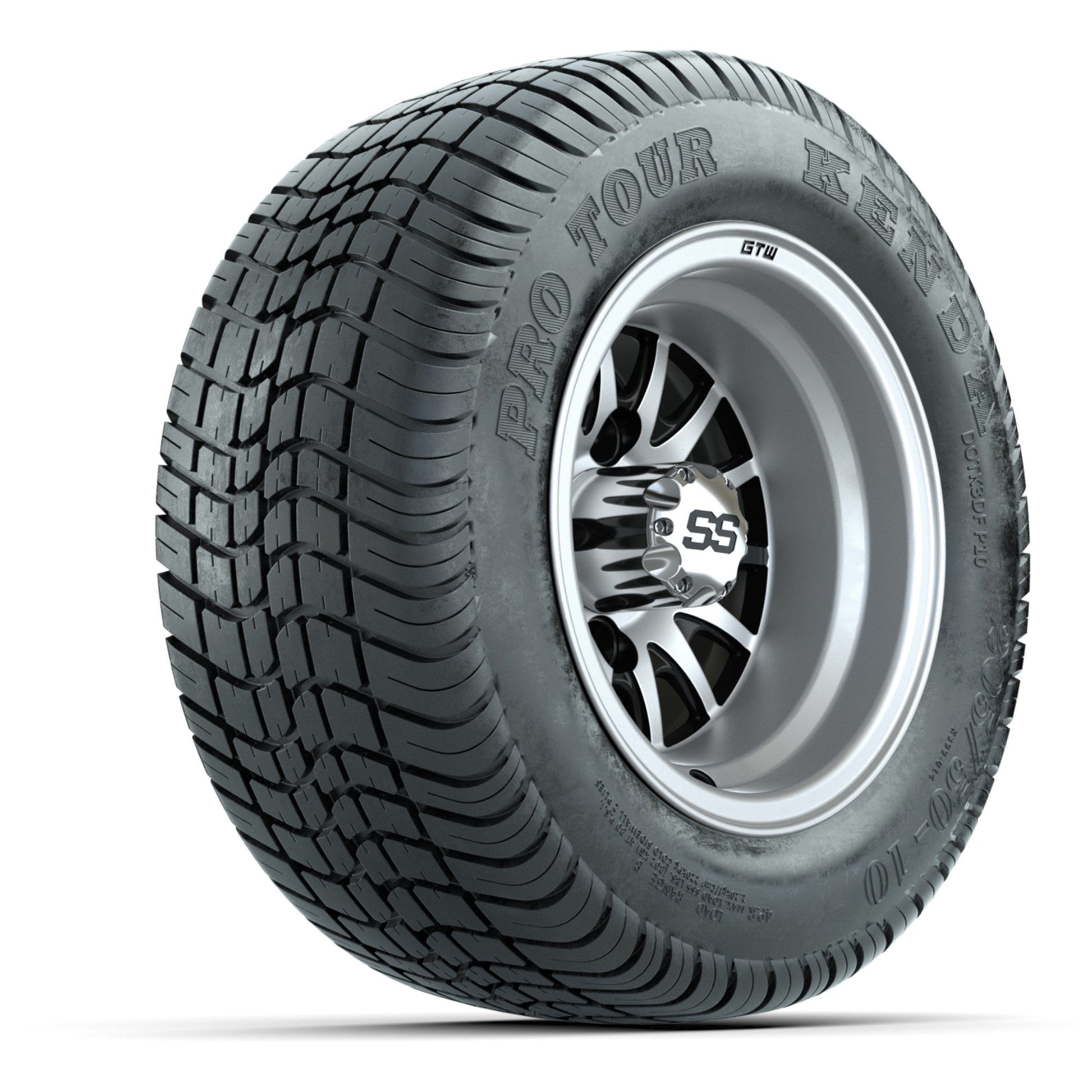 GTW Medusa Black/Machined 10 in Wheels with 205/50-10 Kenda Pro Tour Street Tires – Full Set