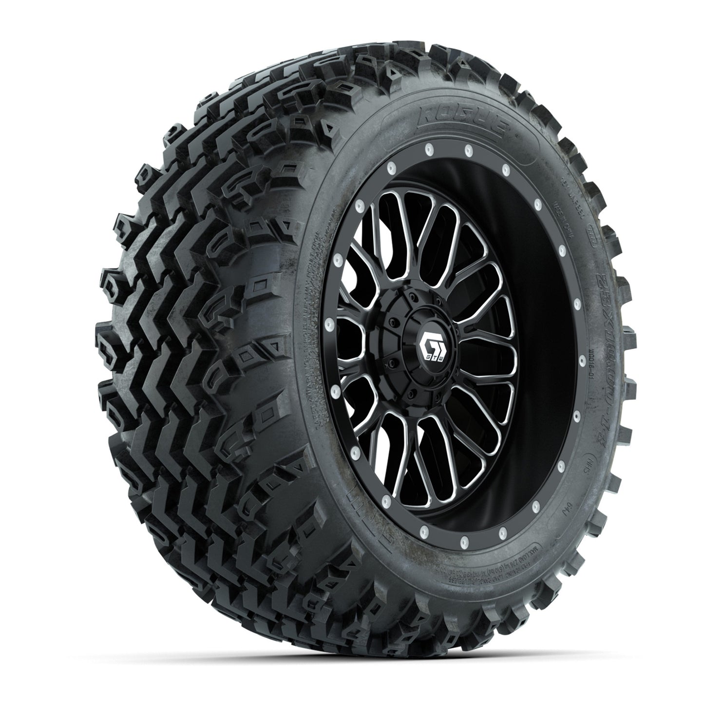 GTW Helix Machined/Black 14 in Wheels with 23x10.00-14 Rogue All Terrain Tires - Full Set