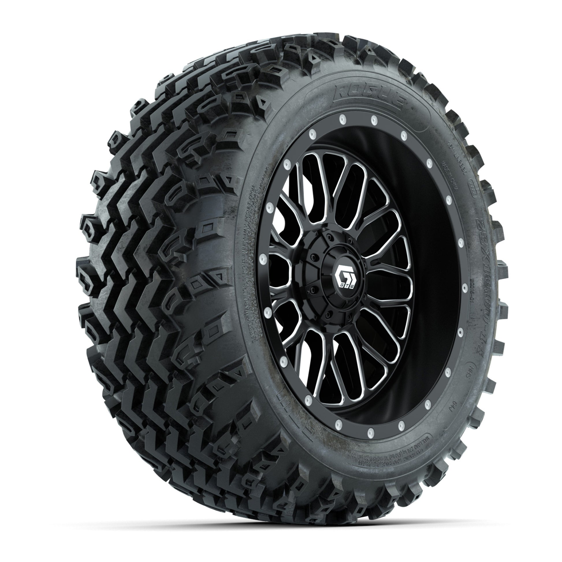 GTW Helix Machined/Black 14 in Wheels with 23x10.00-14 Rogue All Terrain Tires - Full Set