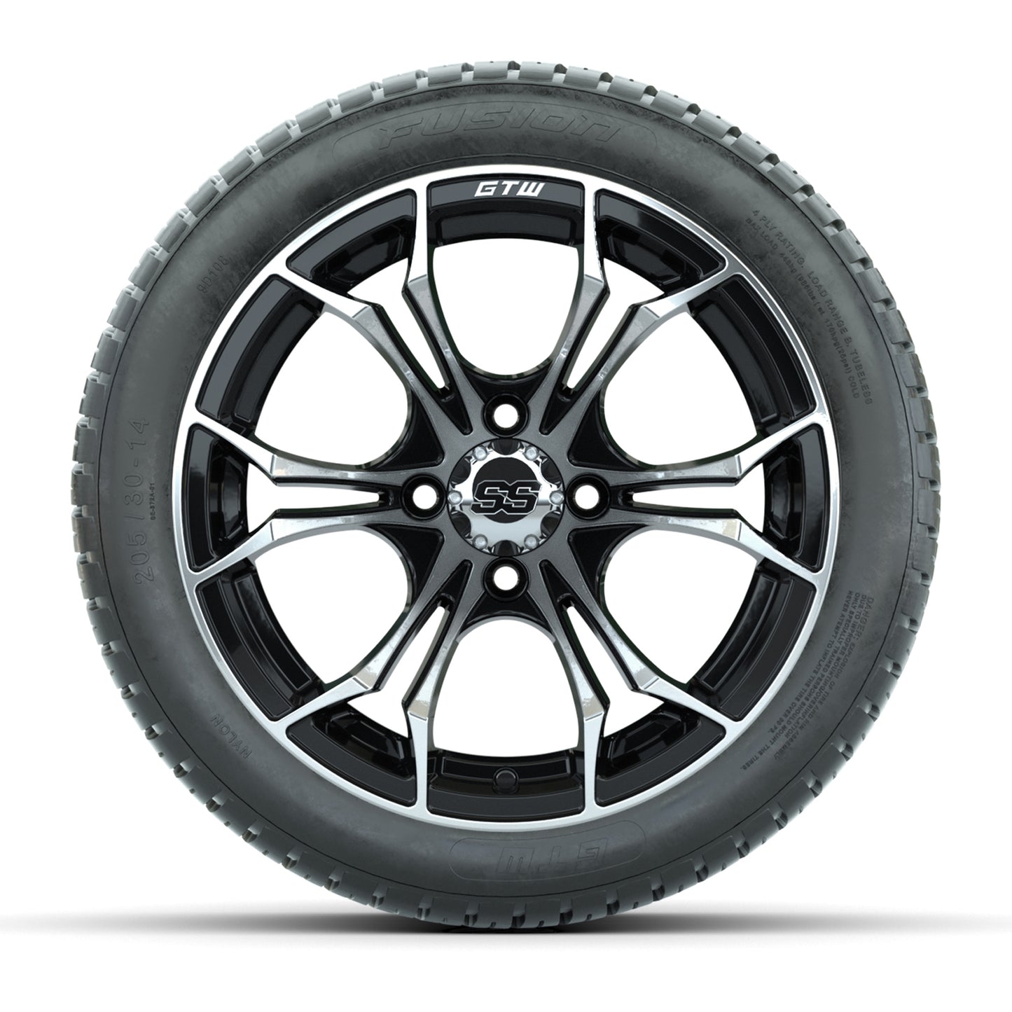 GTW Spyder Machined/Black 14 in Wheels with 205/30-14 Fusion Street Tires – Full Set