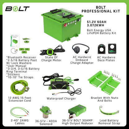 Bolt Energy EZGO RXV 51V 60AH Heated Professional Battery Kit