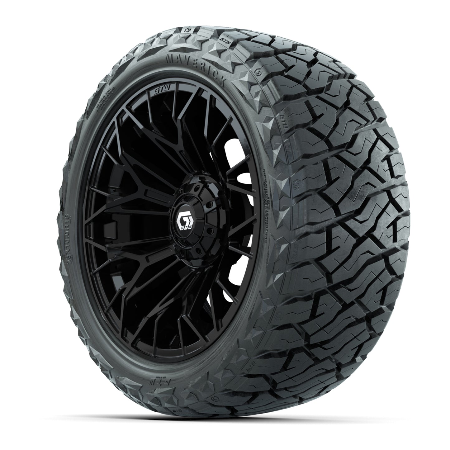 GTW Stellar Matte Black 15 in Wheels with 23x10.00-R15 Maverick All-Terrain Tires – Full Set