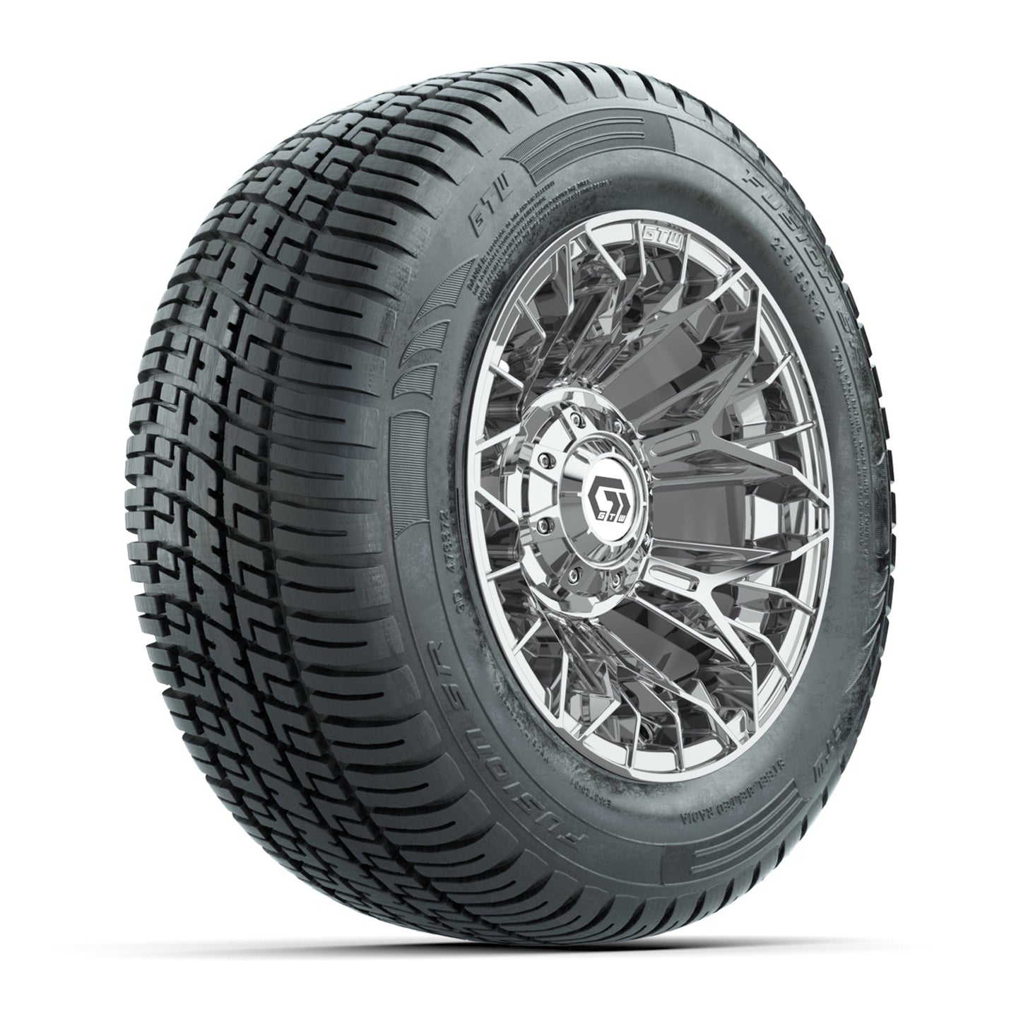 Set of (4) 12 in GTW® Stellar Chrome Wheels with 215/50-R12 Fusion S/R Street Tires