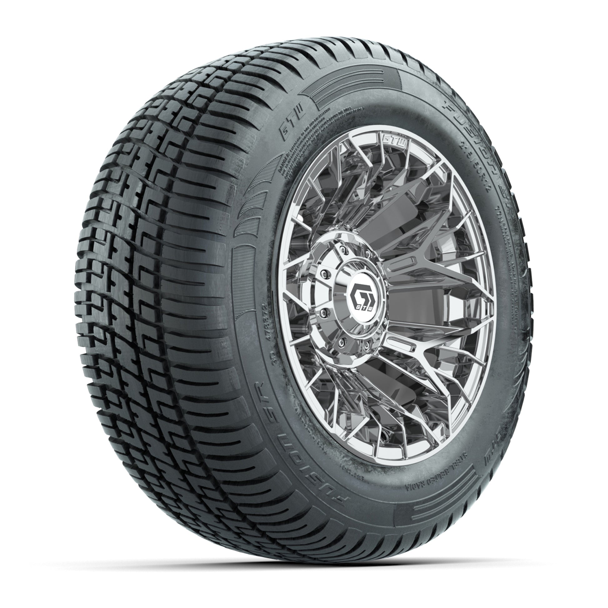 Set of (4) 12 in GTW® Stellar Chrome Wheels with 215/50-R12 Fusion S/R Street Tires