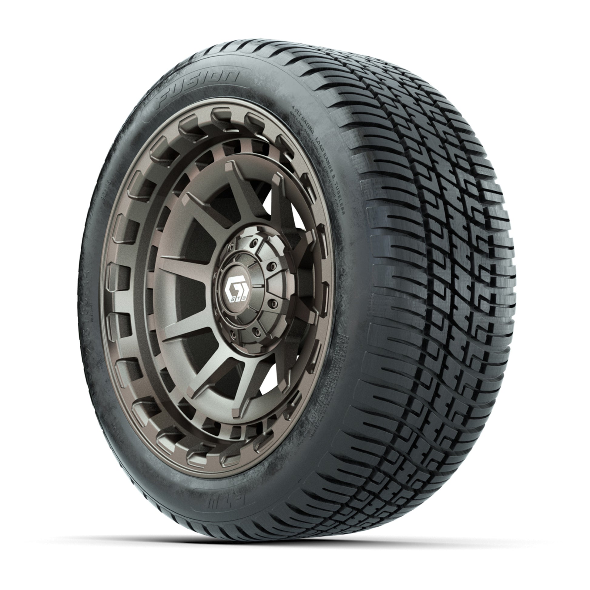 GTW® Barricade Satin Bronze 14 in Wheels with 205/30-14 Fusion Street Tires – Full Set