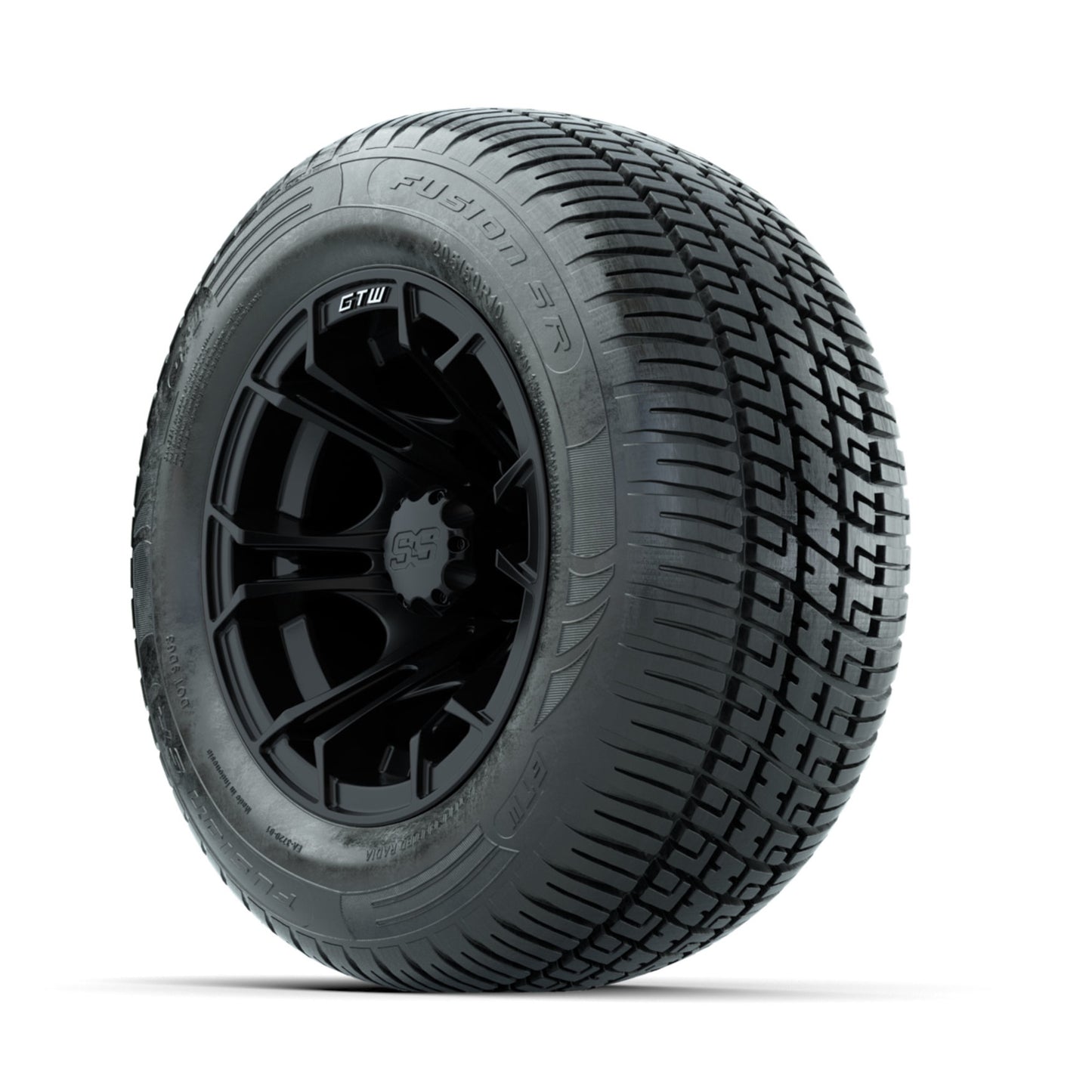 GTW Spyder Matte Black 10 in Wheels with 205/50-10 Fusion SR Steel Belted Radial Tires - Full Set