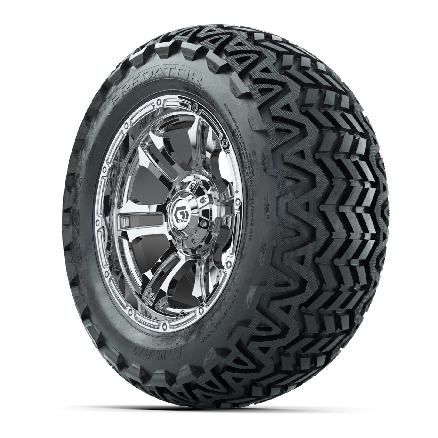 GTW® Shogun Chrome 14 in Wheels with 23x10-14 Predator All-Terrain Tires – Full Set