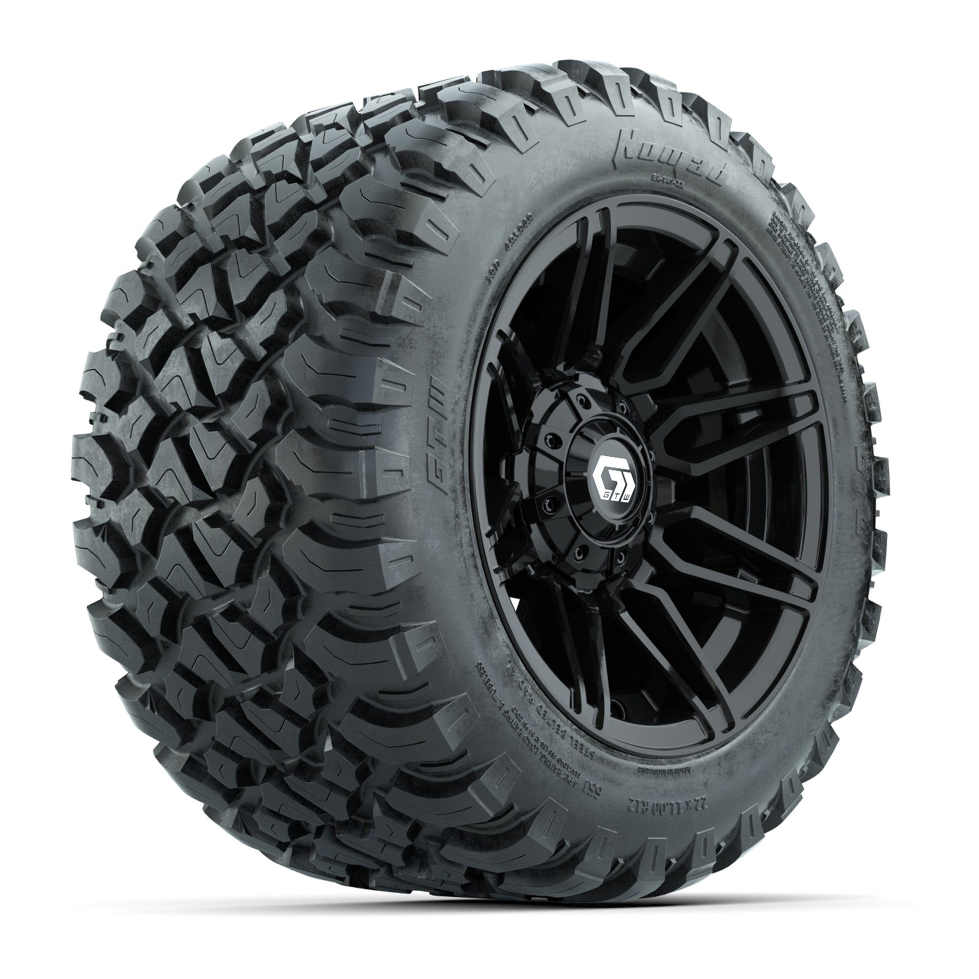 GTW® Stealth Gloss Black 12 in Wheels with 22X11-R12 Nomad Steel Belt Radial All-Terrain Tires – Full Set