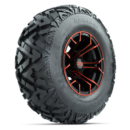 GTW® Spyder Black/Red 12 in Wheels with 25X10-12 Barrage Mud Tires – Full Set