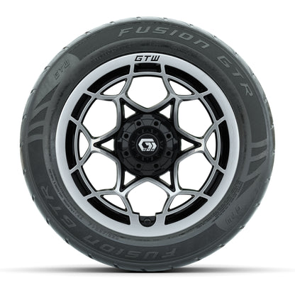 GTW® Nexus Black with Silver Face 14 in Wheels with 255/45-R14 Fusion GTR Steel Belt Radial Street Tires – Full Set
