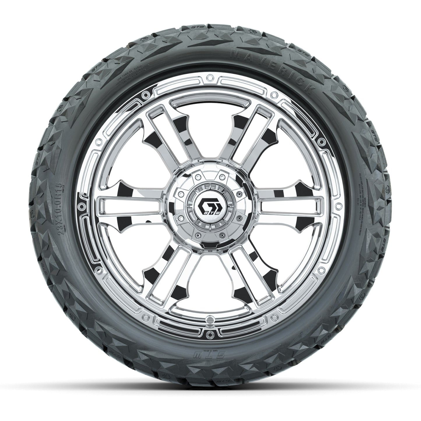 GTW Shogun Chrome 15 in Wheels with 23x10.00-R15 Maverick All-Terrain Tires – Full Set