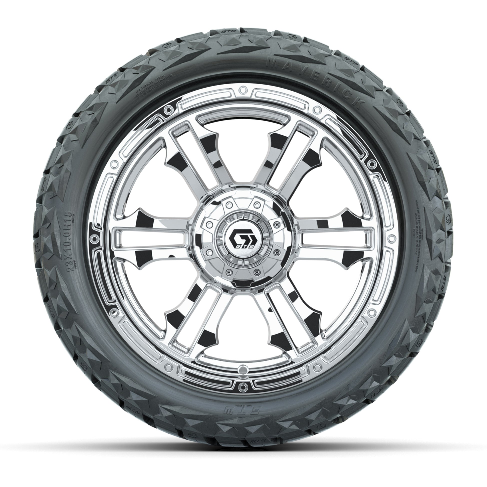 GTW Shogun Chrome 15 in Wheels with 23x10.00-R15 Maverick All-Terrain Tires – Full Set