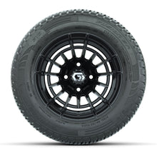 GTW® Boost Gloss Black 12 in Wheels with 215/50-R12 Fusion S/R Steel Belt Radial Tires – Full Set