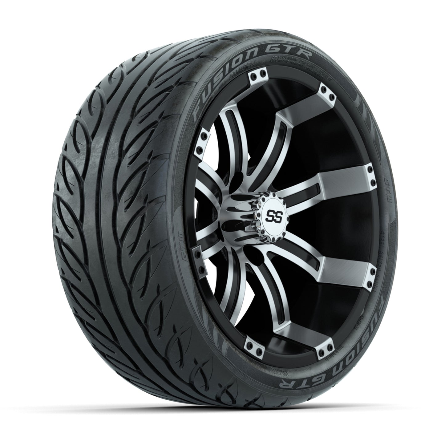 GTW® Tempest Black/Machined 14 in Wheels with 205/40-R14 Fusion GTR Steel Belt Radial Street Tires – Full Set