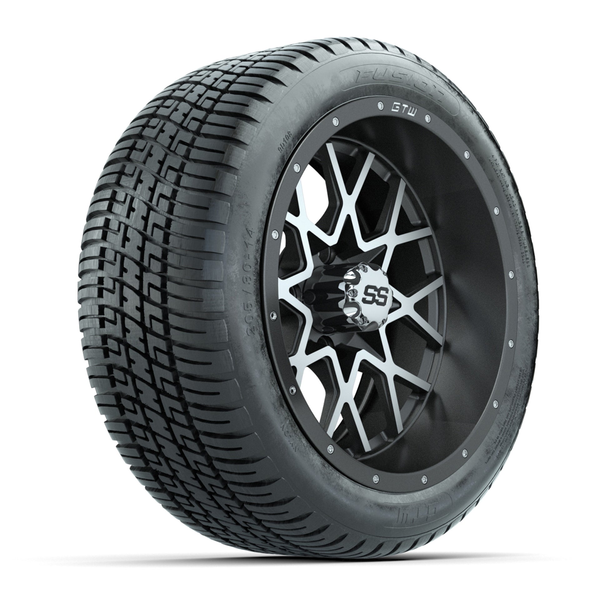 GTW® Vortex 2 Matte Gray/Machined 14 in Wheels with 205/30-R14 Fusion Street Tires – Full Set