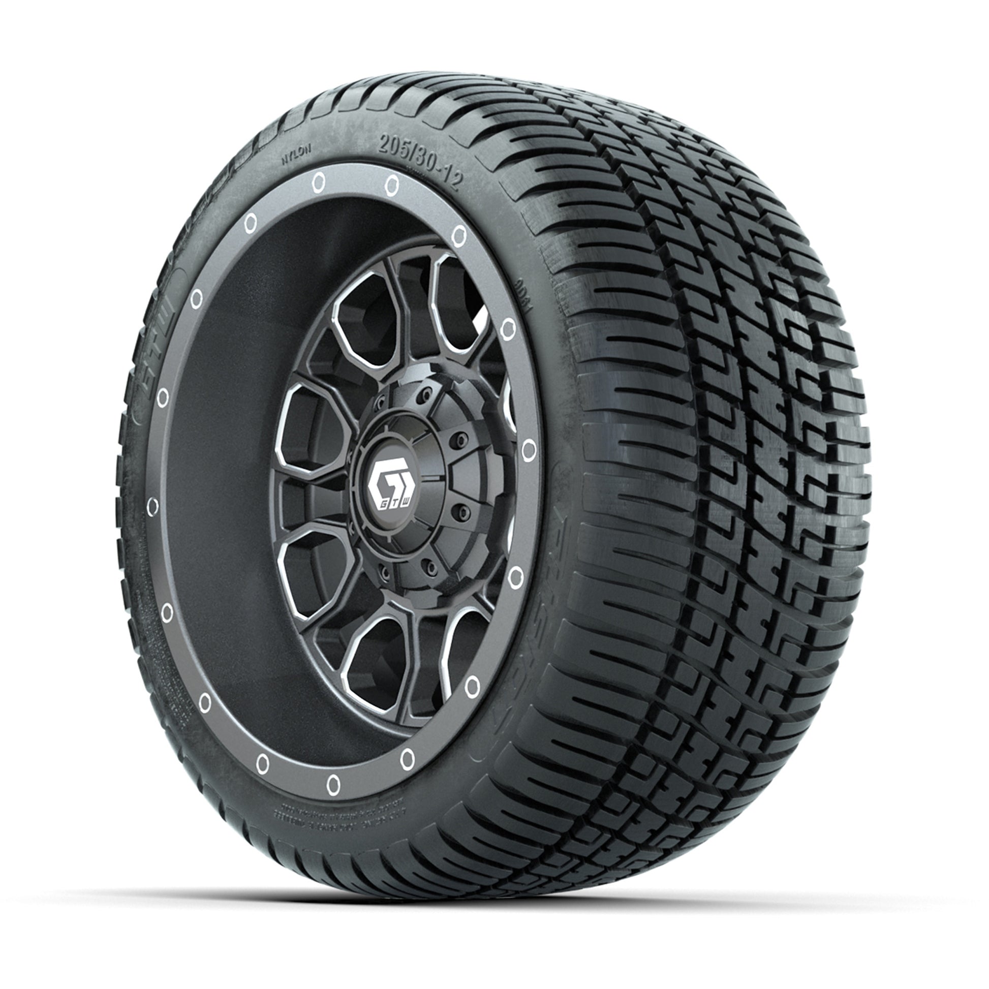 GTW® Volt Gunmetal 12 in Wheels with 205/30-12 Fusion Street Tires – Full Set