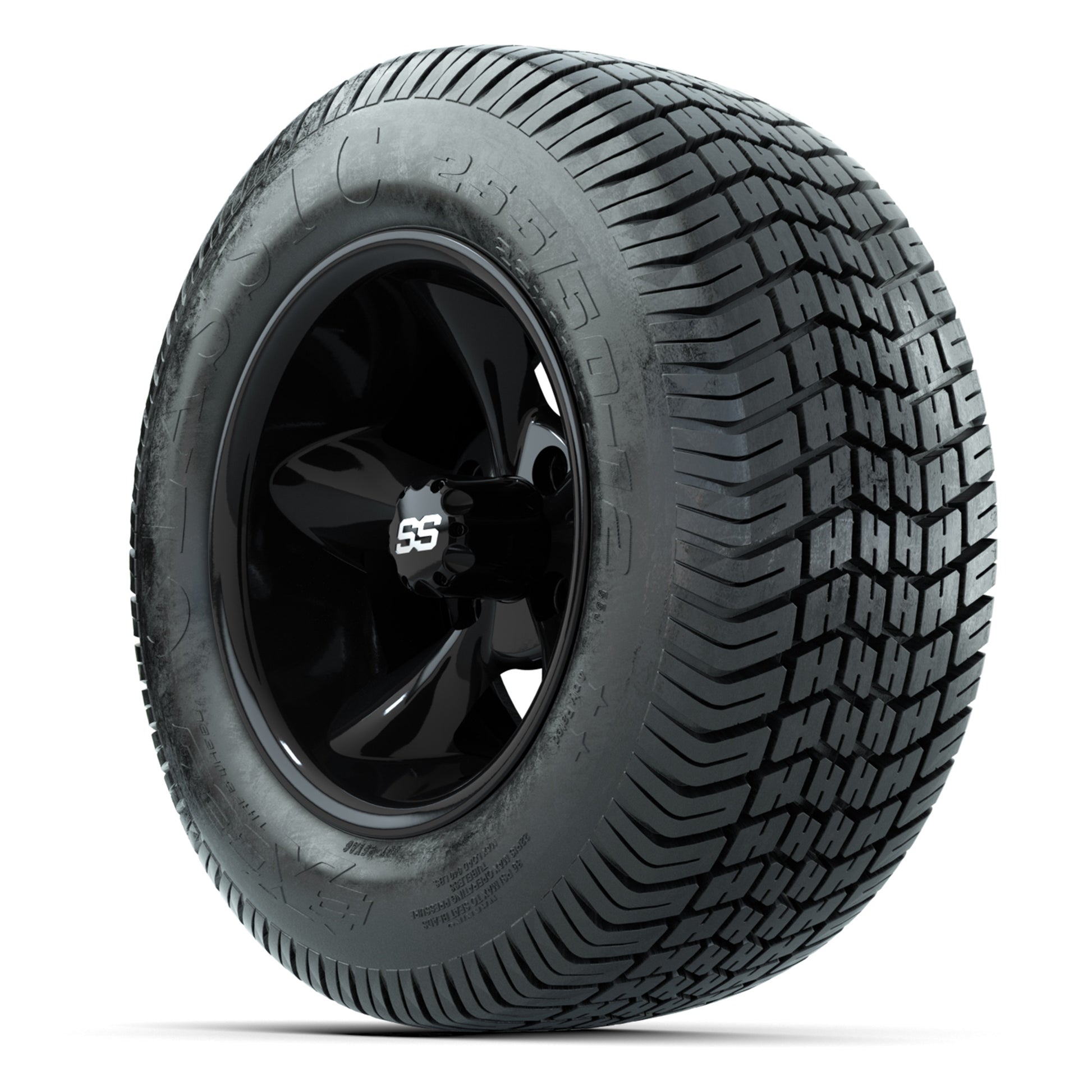 GTW® Godfather Black 12 in Wheels with 255/50-12 Excel Classic Street Tires – Full Set