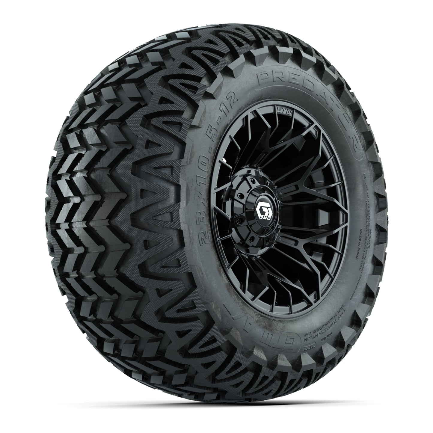 Set of (4) 12 in GTW® Stellar Black Wheels with 23x10.5-12 Predator All-Terrain Tires