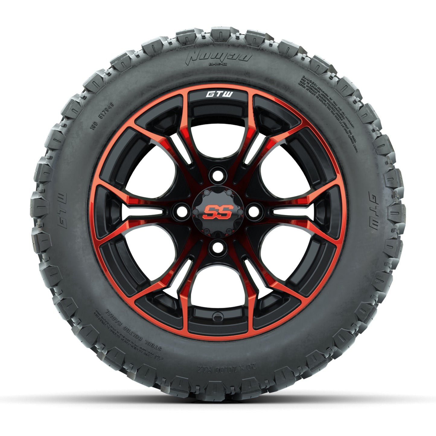 GTW® Spyder Black/Red 12 in Wheels with 20X10-12 Nomad Steel Belt Radial All-Terrain Tires – Full Set