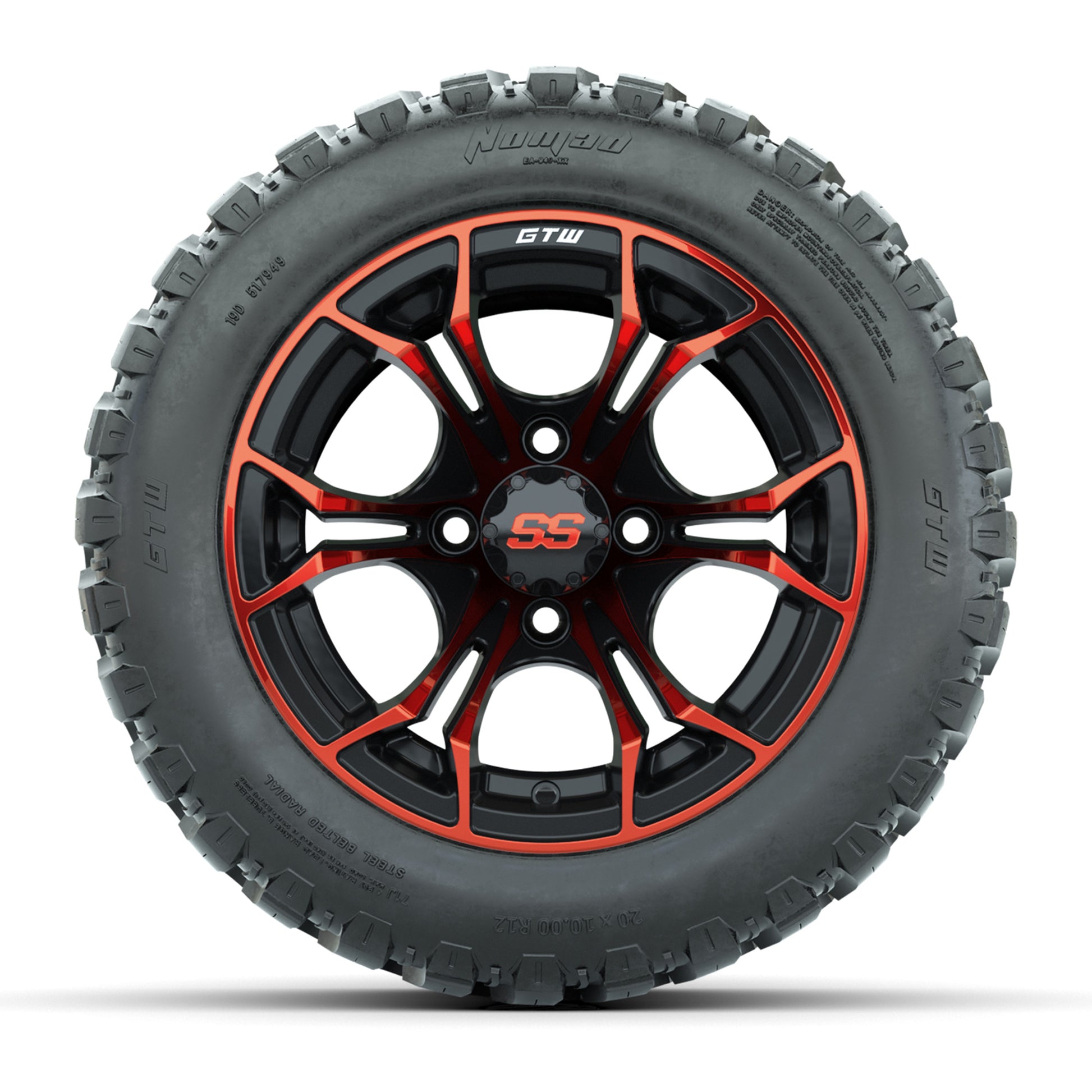 GTW® Spyder Black/Red 12 in Wheels with 20X10-12 Nomad Steel Belt Radial All-Terrain Tires – Full Set