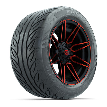 GTW® Stealth Red/Machined 14 in Wheels with 255/45-R14 Fusion GTR Steel Belt Radial Street Tires – Full Set