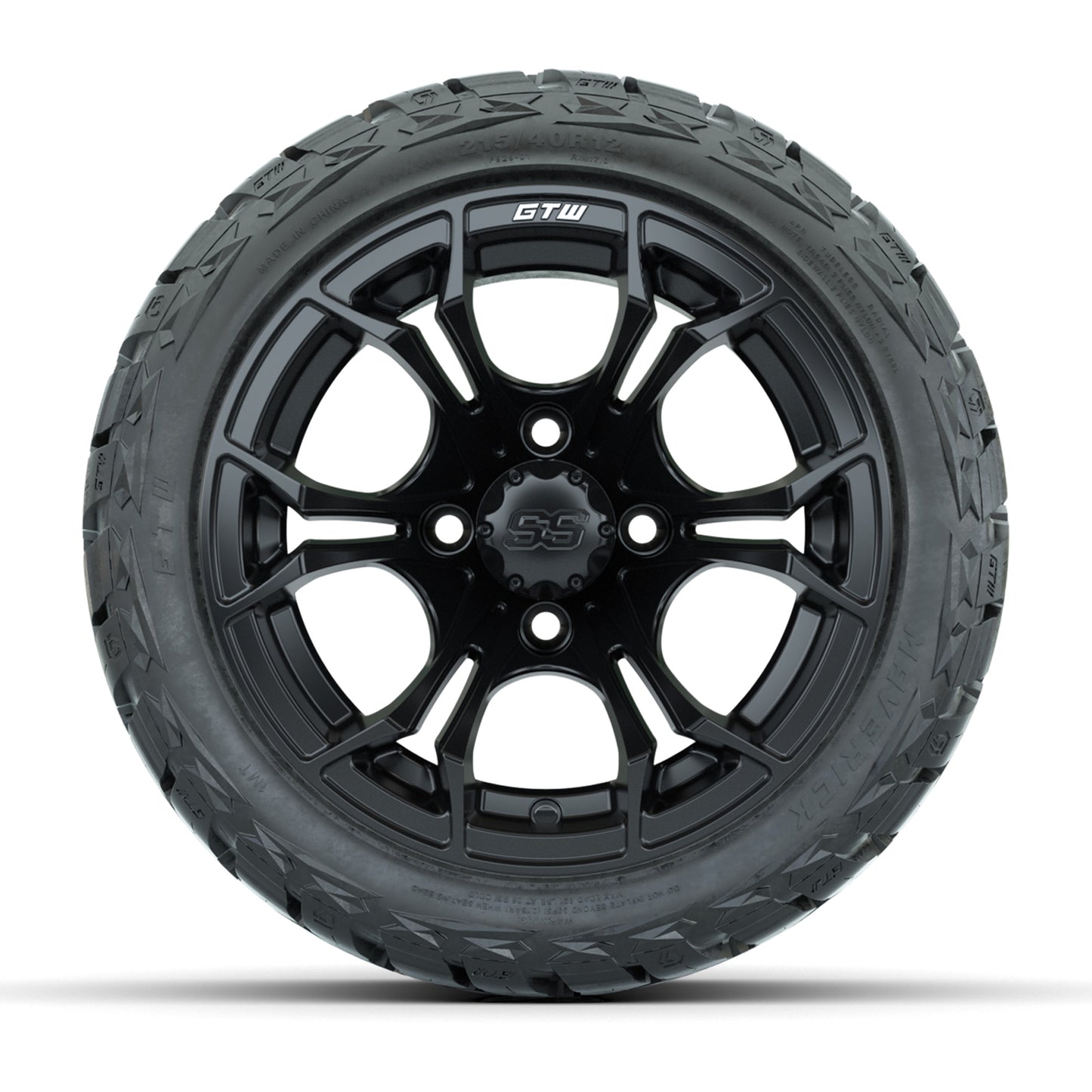 GTW Spyder Matte Black 12 in Wheels with 215/40-R12 Maverick Low-Profile All-Terrain Tires – Full Set