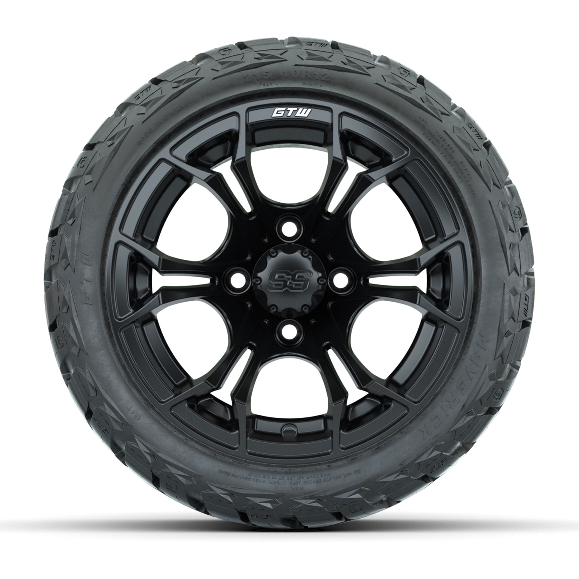GTW Spyder Matte Black 12 in Wheels with 215/40-R12 Maverick Low-Profile All-Terrain Tires – Full Set