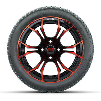 GTW® Spyder Black/Red 14 in Wheels with 205/30-R14 Fusion Street Tires – Full Set