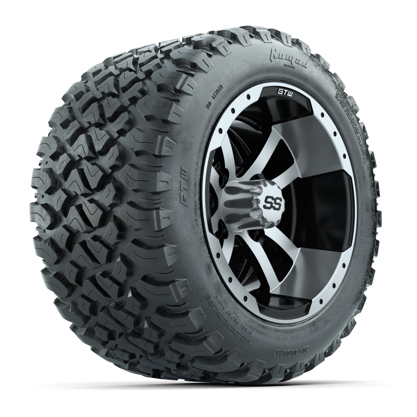 GTW® Storm Trooper Black/Machined 12 in Wheels with 20X10-12 Nomad Steel Belt Radial All-Terrain Tires - Full Set