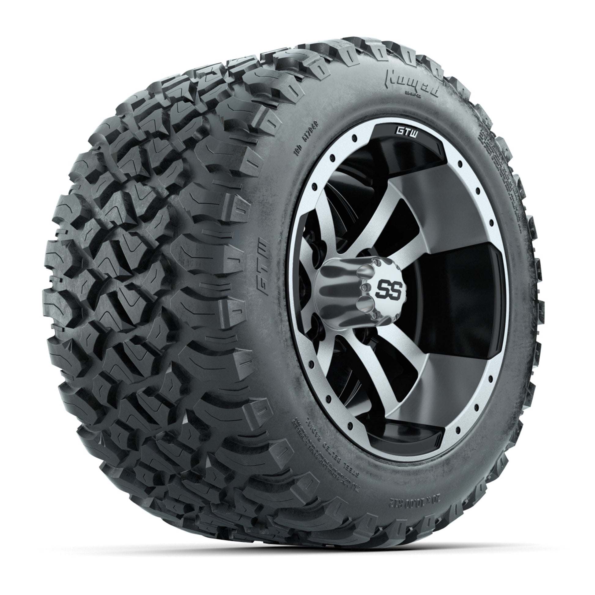 GTW® Storm Trooper Black/Machined 12 in Wheels with 20X10-12 Nomad Steel Belt Radial All-Terrain Tires - Full Set