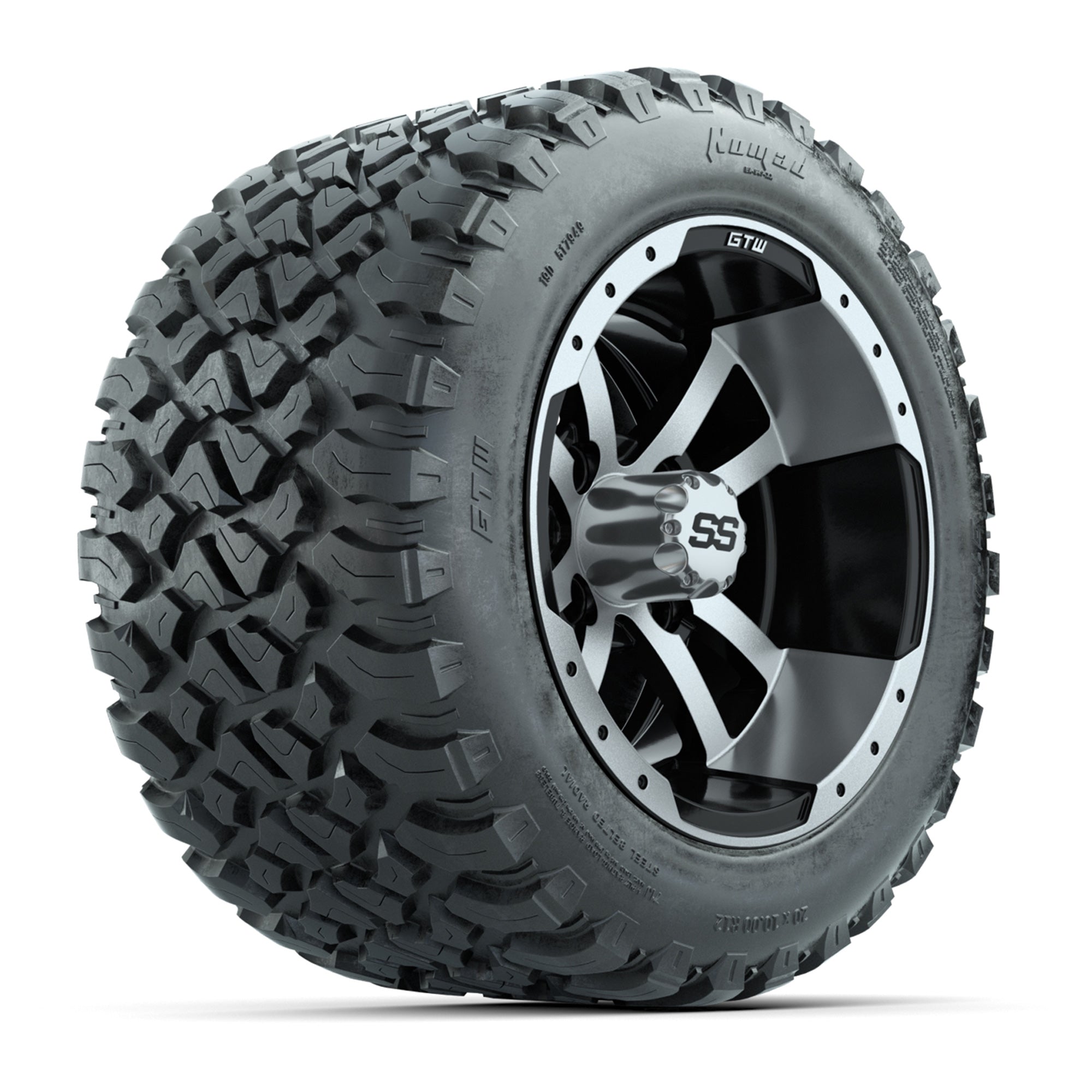 GTW® Storm Trooper Black/Machined 12 in Wheels with 20X10-12 Nomad Steel Belt Radial All-Terrain Tires - Full Set