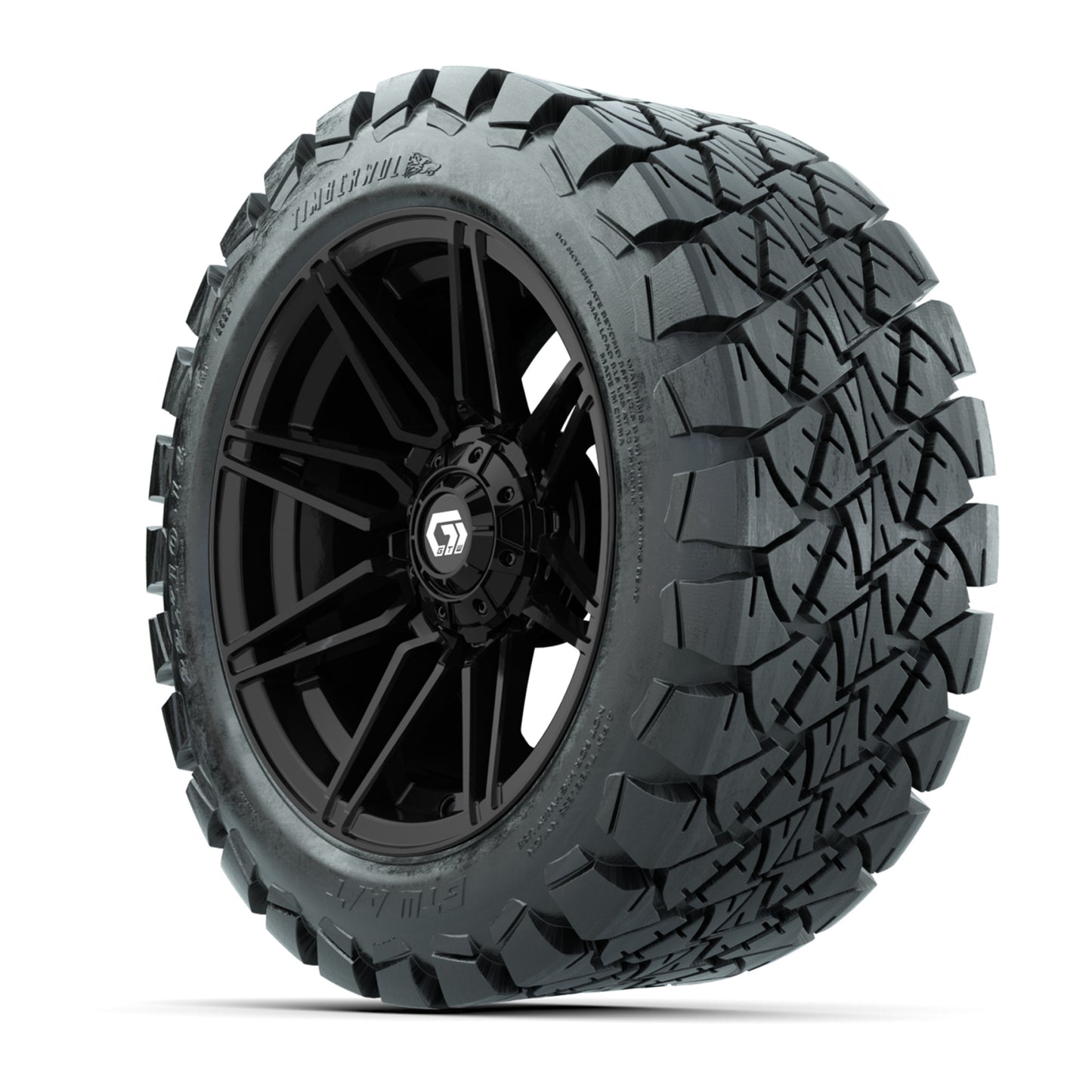 GTW® Stealth Gloss Black 14 in Wheels with 22x10-14 Timberwolf All-Terrain Tires – Full Set