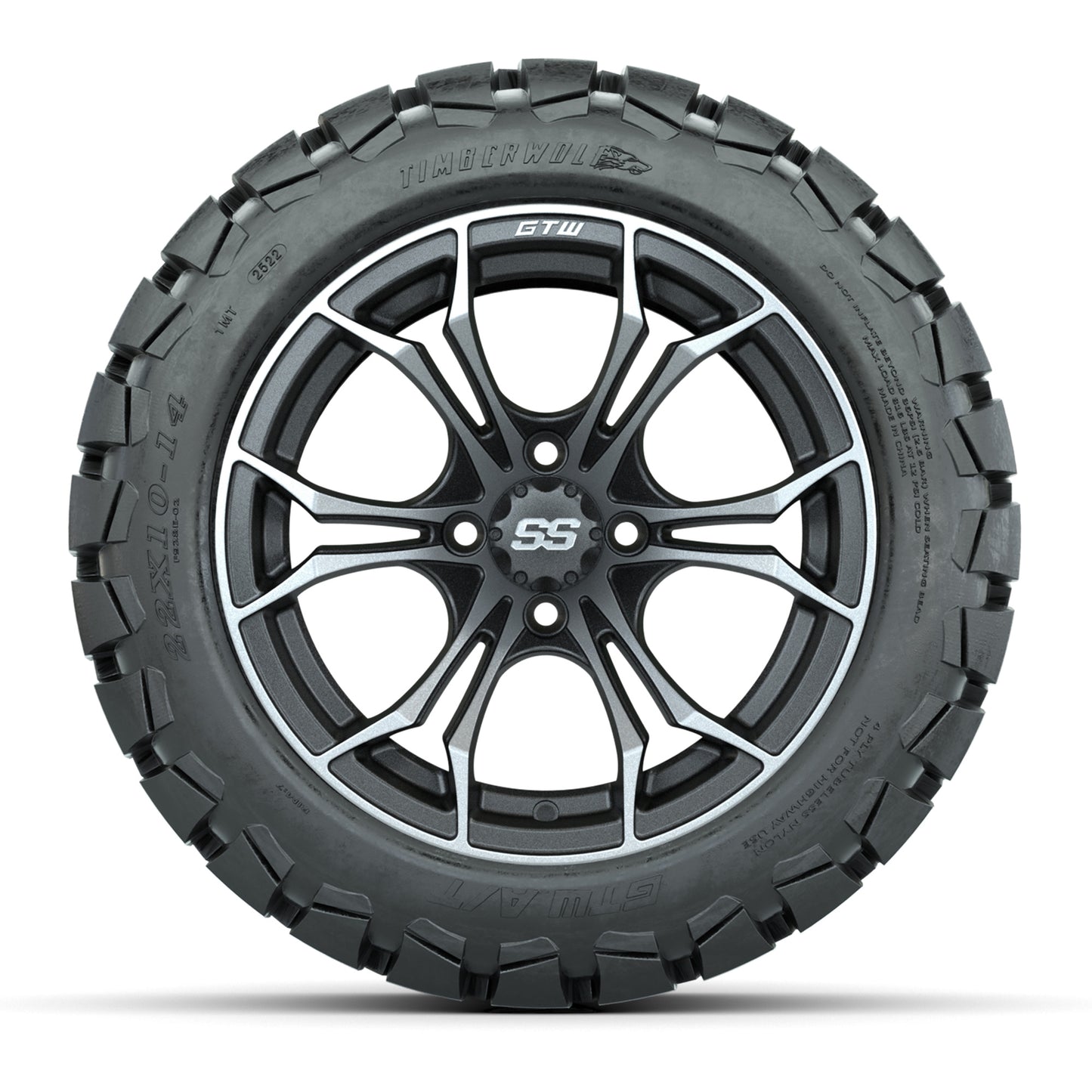 GTW Spyder Matte Grey 14 in Wheels with 22x10-14 GTW Timberwolf All-Terrain Tires – Full Set