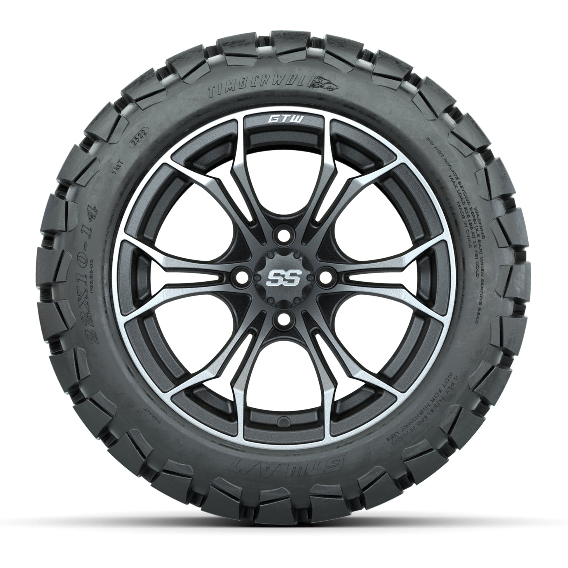 GTW Spyder Matte Grey 14 in Wheels with 22x10-14 GTW Timberwolf All-Terrain Tires – Full Set