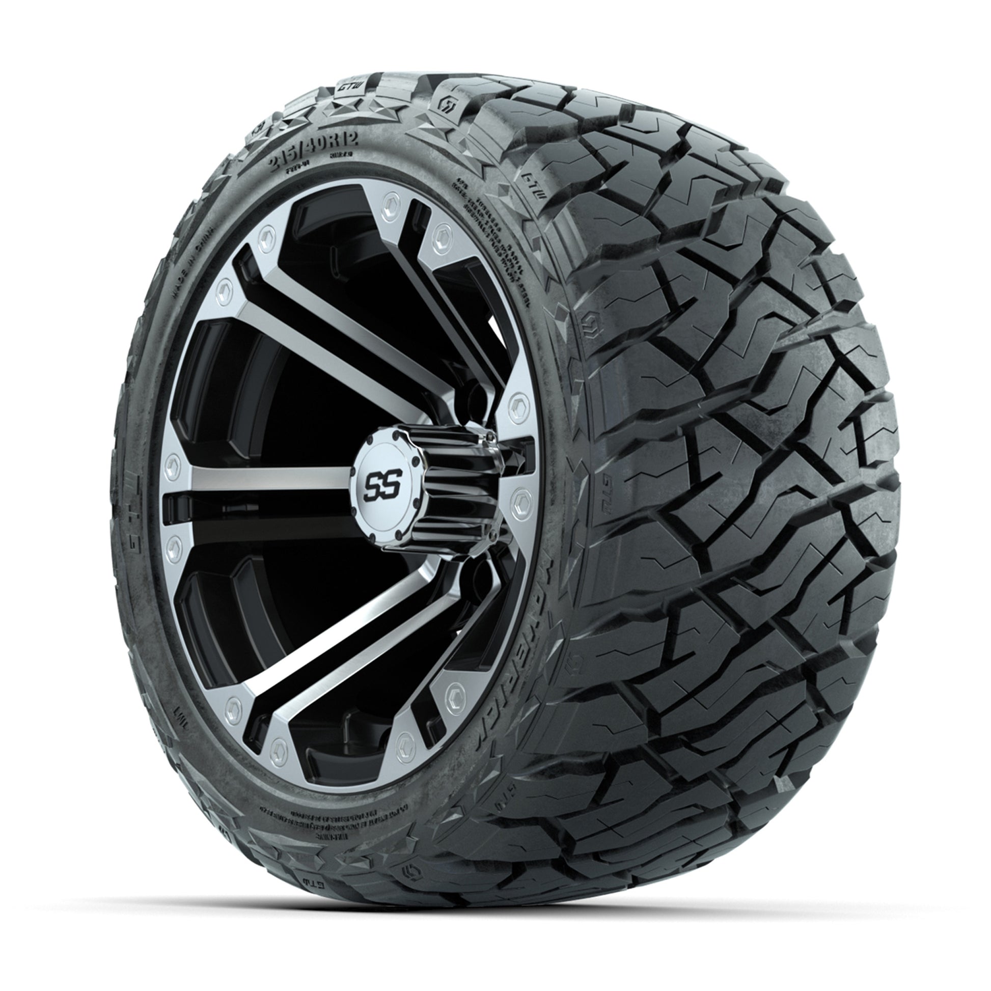 GTW Specter Black/Machined 12 in Wheels with 215/40-R12 Maverick Low-Profile All-Terrain Tires – Full Set