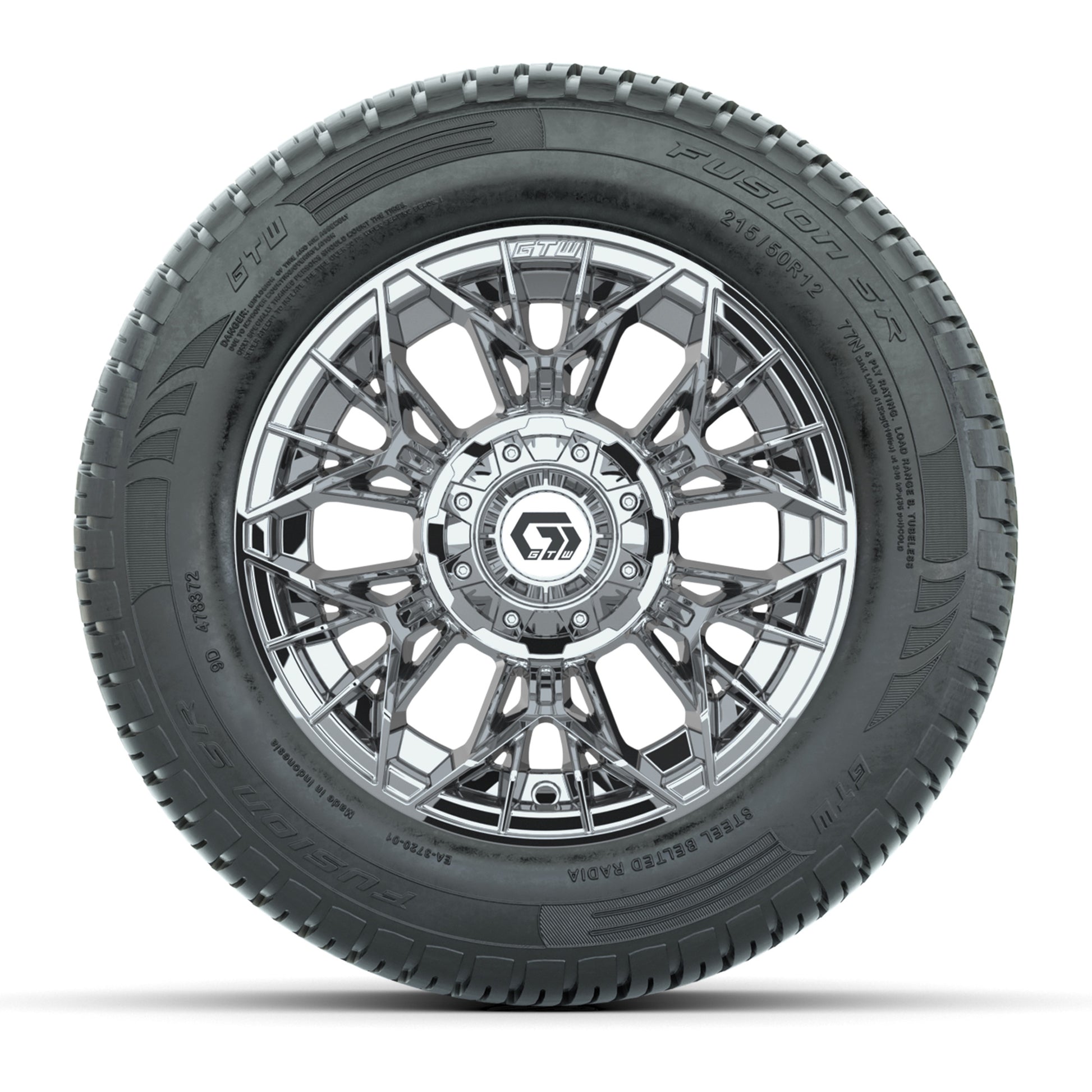 Set of (4) 12 in GTW® Stellar Chrome Wheels with 215/50-R12 Fusion S/R Street Tires