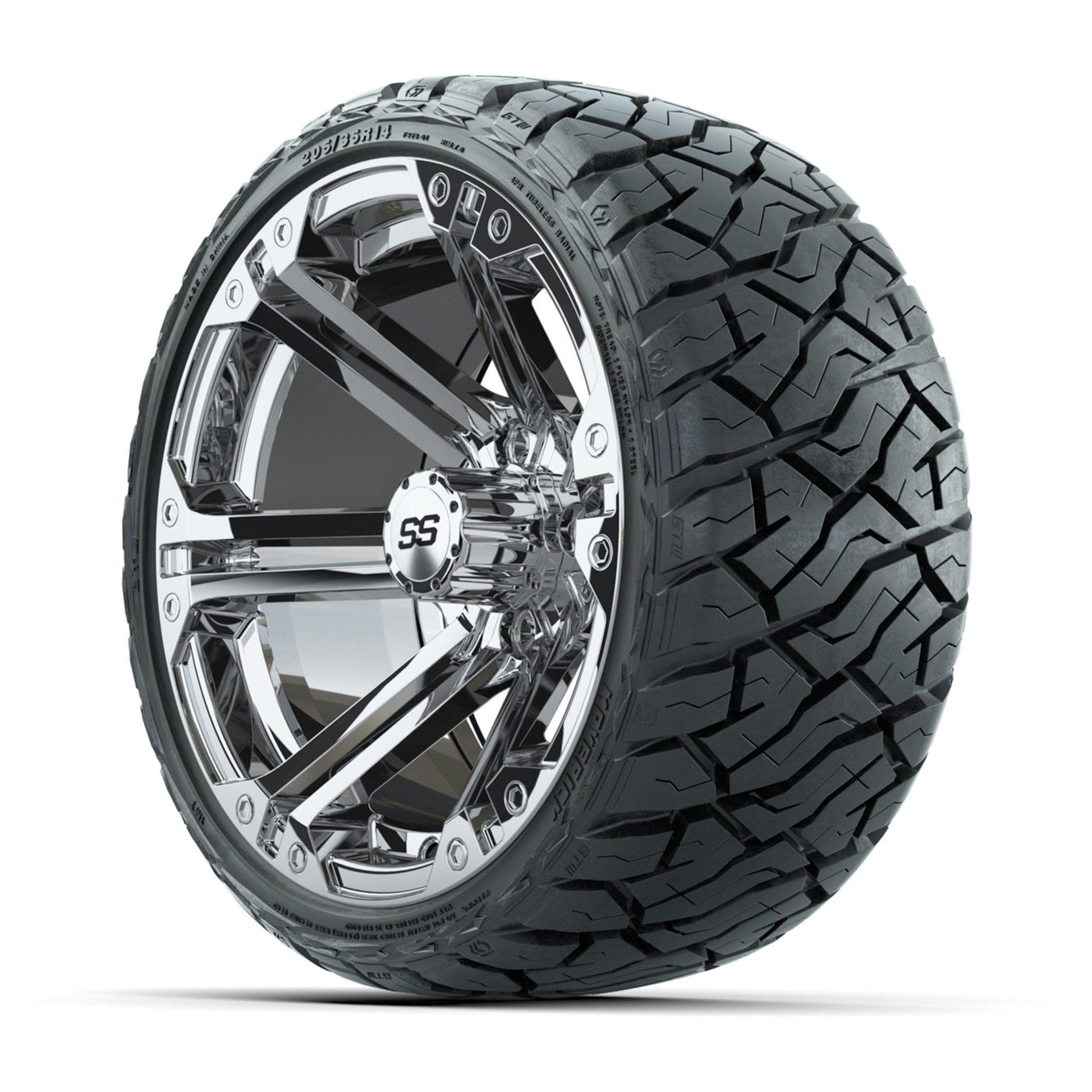 GTW Specter Chrome 14 in Wheels with 205/35-R14 Maverick Low-Profile All-Terrain Tires – Full Set
