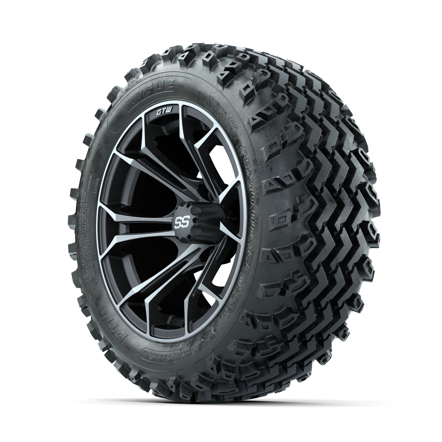 GTW Spyder Machined/Grey 14 in Wheels with 23x10.00-14 Rogue All Terrain Tires - Full Set