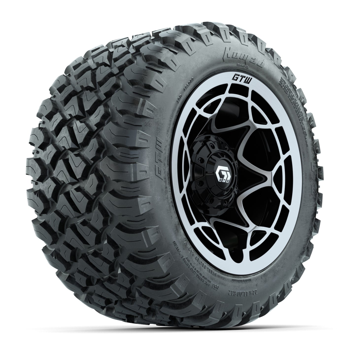 GTW® Nexus Black with Silver Face 12 in Wheels with 22X11-R12 Nomad Steel Belt Radial All-Terrain Tires - Full Set