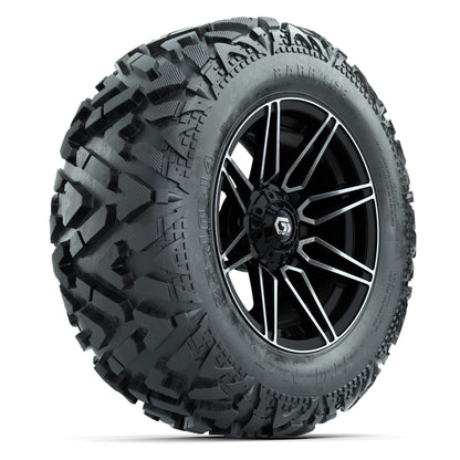GTW Stealth Black/Machined 14 in Wheels with 25x10-14 Barrage Mud Tires – Full Set