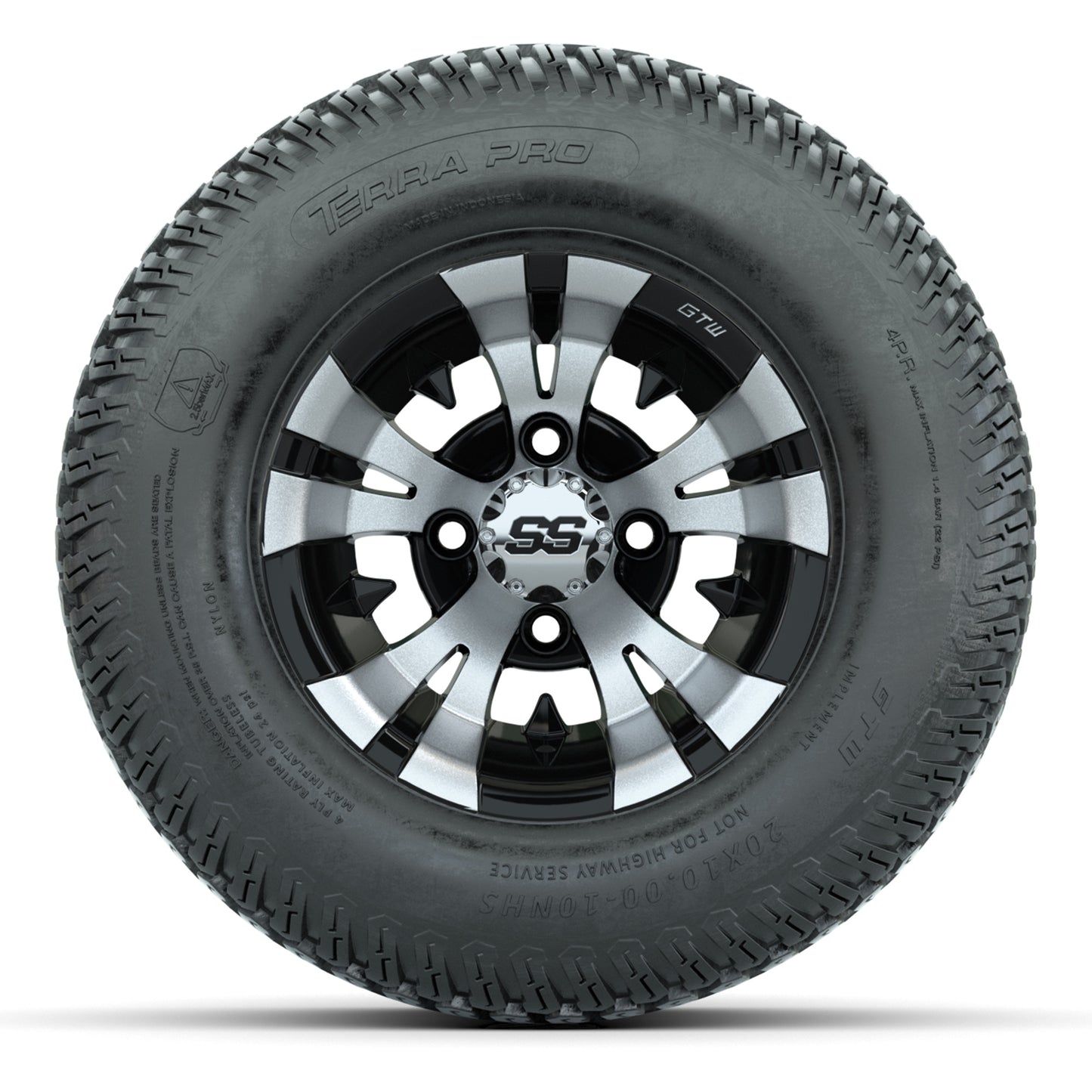 GTW Vampire Black/Machined 10 in Wheels with 20x10-10 S-Pattern Terra Pro Street Tires – Full Set