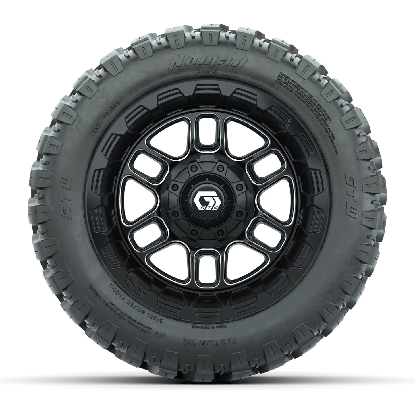Set of (4) 12 in GTW® Titan Machined & Black Wheels with 22x11-R12 Nomad All-Terrain Tires
