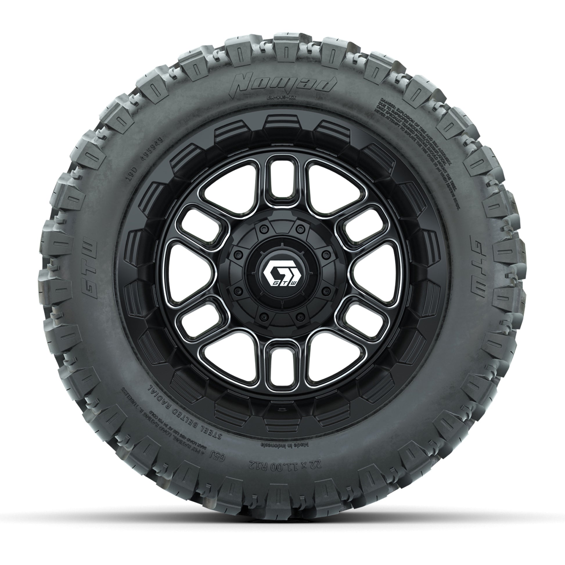 Set of (4) 12 in GTW® Titan Machined & Black Wheels with 22x11-R12 Nomad All-Terrain Tires