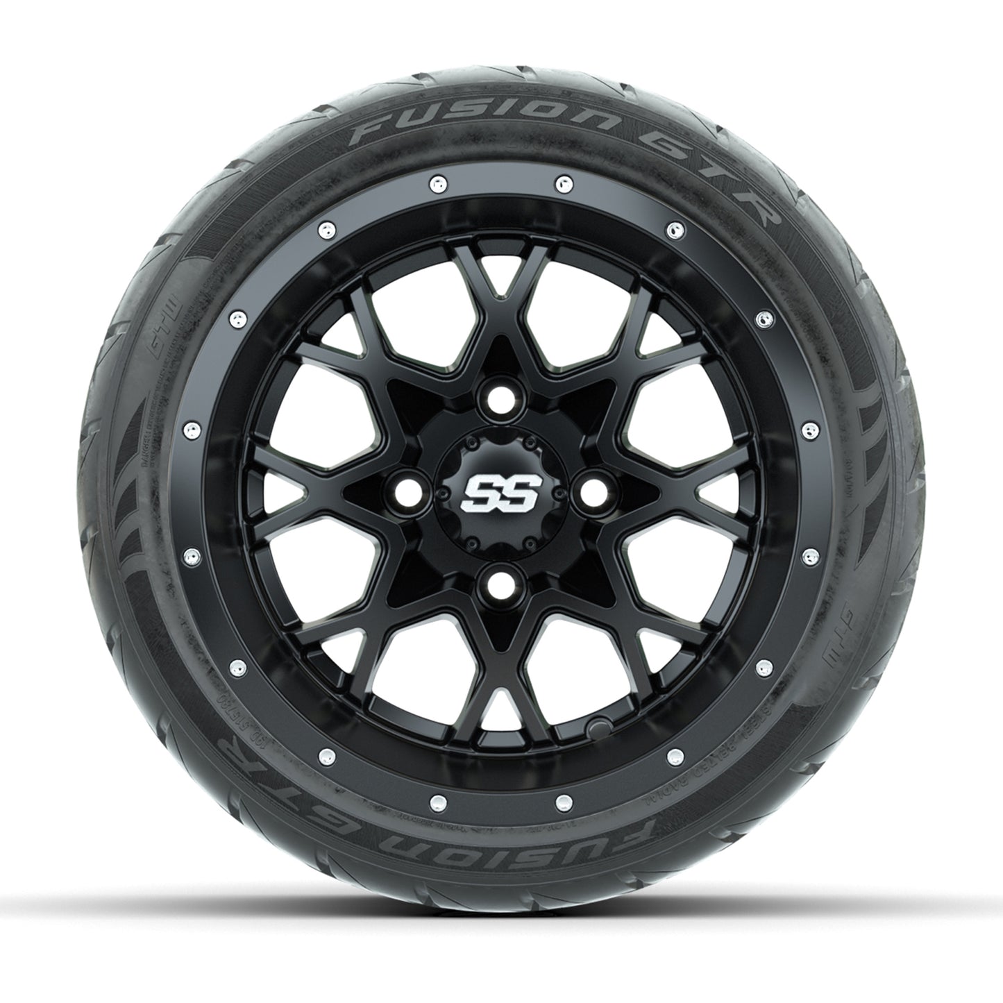 GTW® Vortex 2 Matte Black 12 in Wheels with 215/40-R12 Fusion GTR Steel Belt Radial Street Tires – Full Set