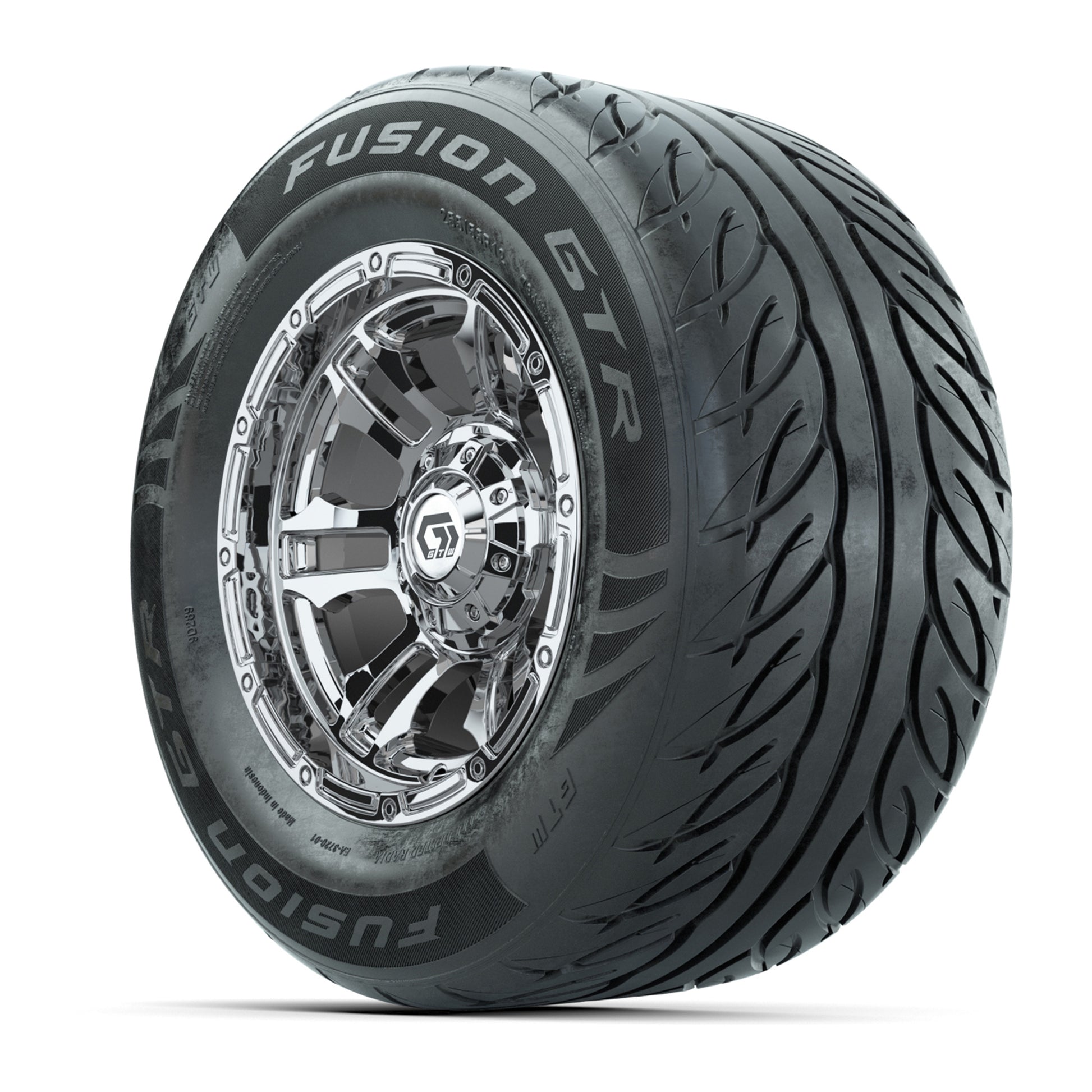 GTW® Shogun Chrome 12 in Wheels with 255/55-R12 Fusion GTR Steel Belt Radial Street Tires – Full Set