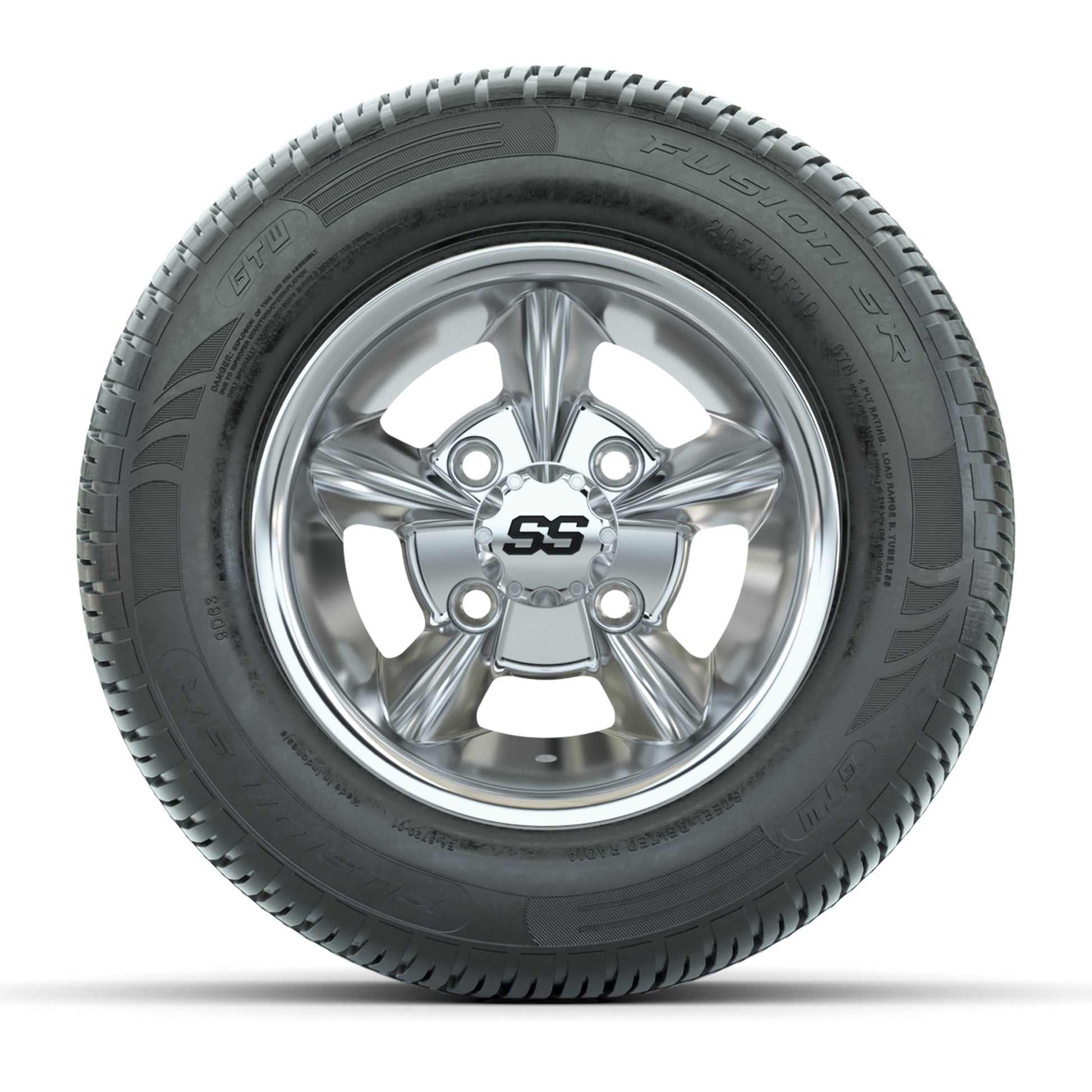 GTW Godfather Chrome 10 in Wheels with 205/50-R10 Fusion S/R Radial Steel Belt Street Tires – Full Set