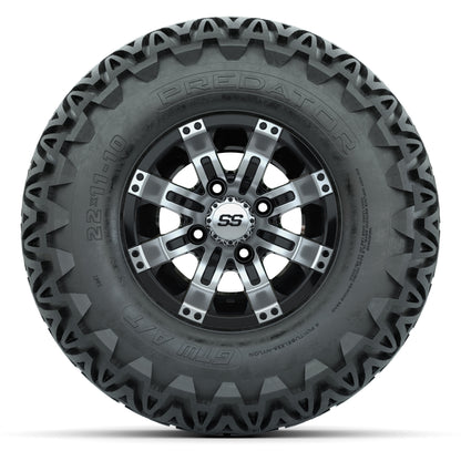 GTW Tempest Black/Machined 10 in Wheels with 22x11-10 Predator All-Terrain Tires – Full Set
